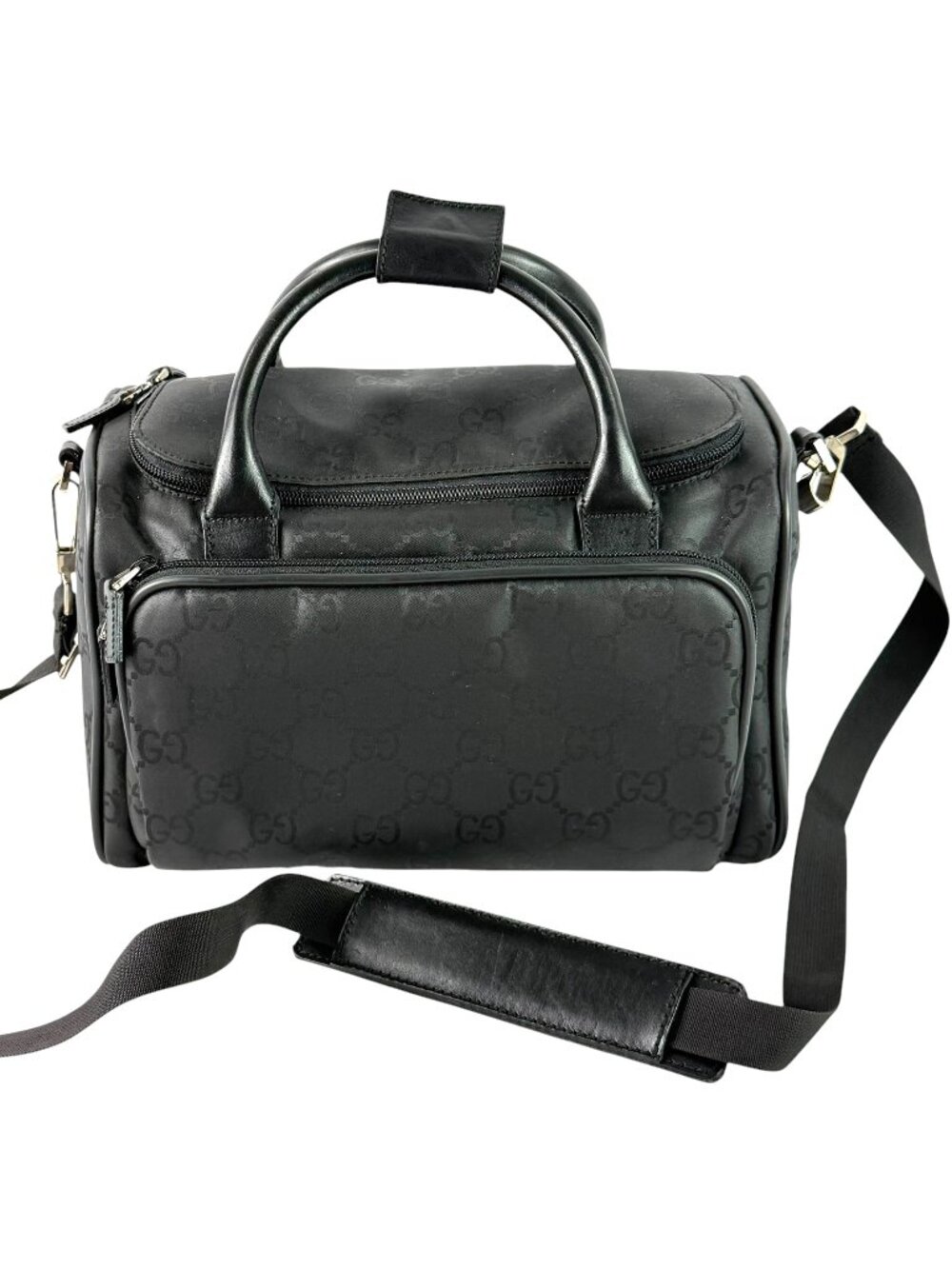 GUCCI GG Black Canvas & Leather Emblem Unisex Vanity Case Bag Made in Italy
